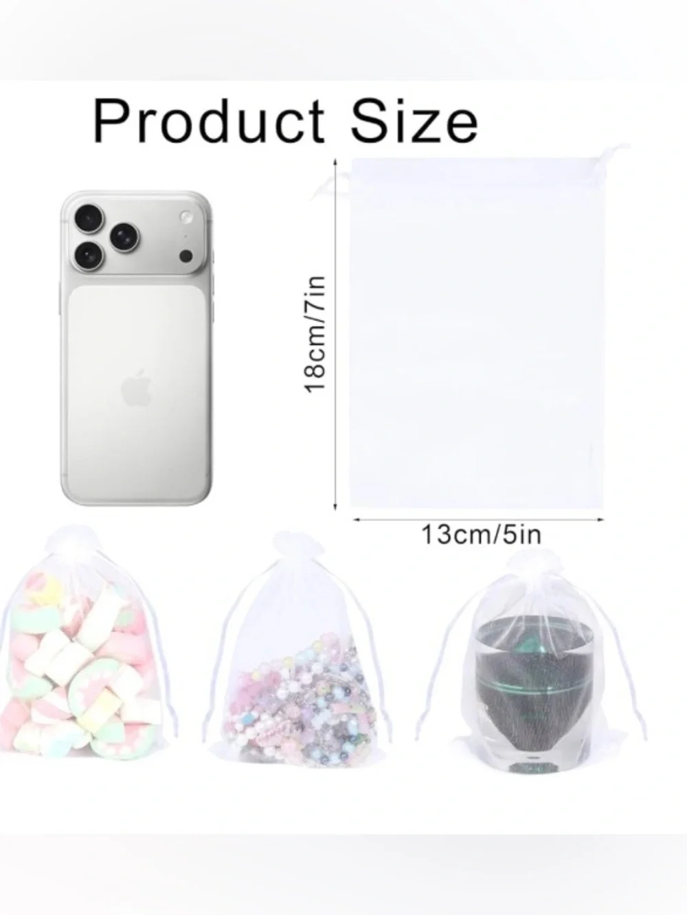 White Organza Drawstring Favor Bags for Parties 100pc Sheer Gift Pouches